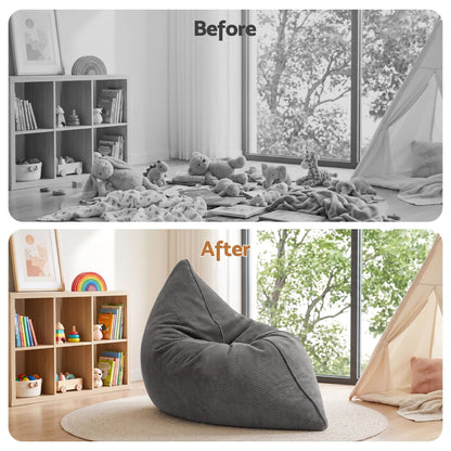Alona.com.au Furniture > Sofas > Sofa Accessories Artiss 3 in 1 Bean Bag Chair Cover (No Filler) Convertible Bean Bag for Adults, Corduroy Stuffed Animal Storage Bean Bag Cover Washable for Living Room Bedroom, Grey
