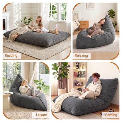 Alona.com.au Furniture > Sofas > Sofa Accessories Artiss 3 in 1 Bean Bag Chair Cover (No Filler) Convertible Bean Bag for Adults, Corduroy Stuffed Animal Storage Bean Bag Cover Washable for Living Room Bedroom, Grey
