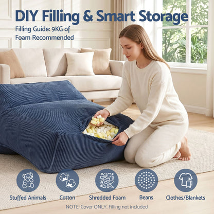 Alona.com.au Furniture > Sofas > Sofa Accessories Artiss Bean Bag Chair Cover (No Filler) Soft Corduroy Stuffed Animal Storage Bean Bag Cover for Adults, Washable Lazy Sofa Cover for Living Room Bedroom, Blue