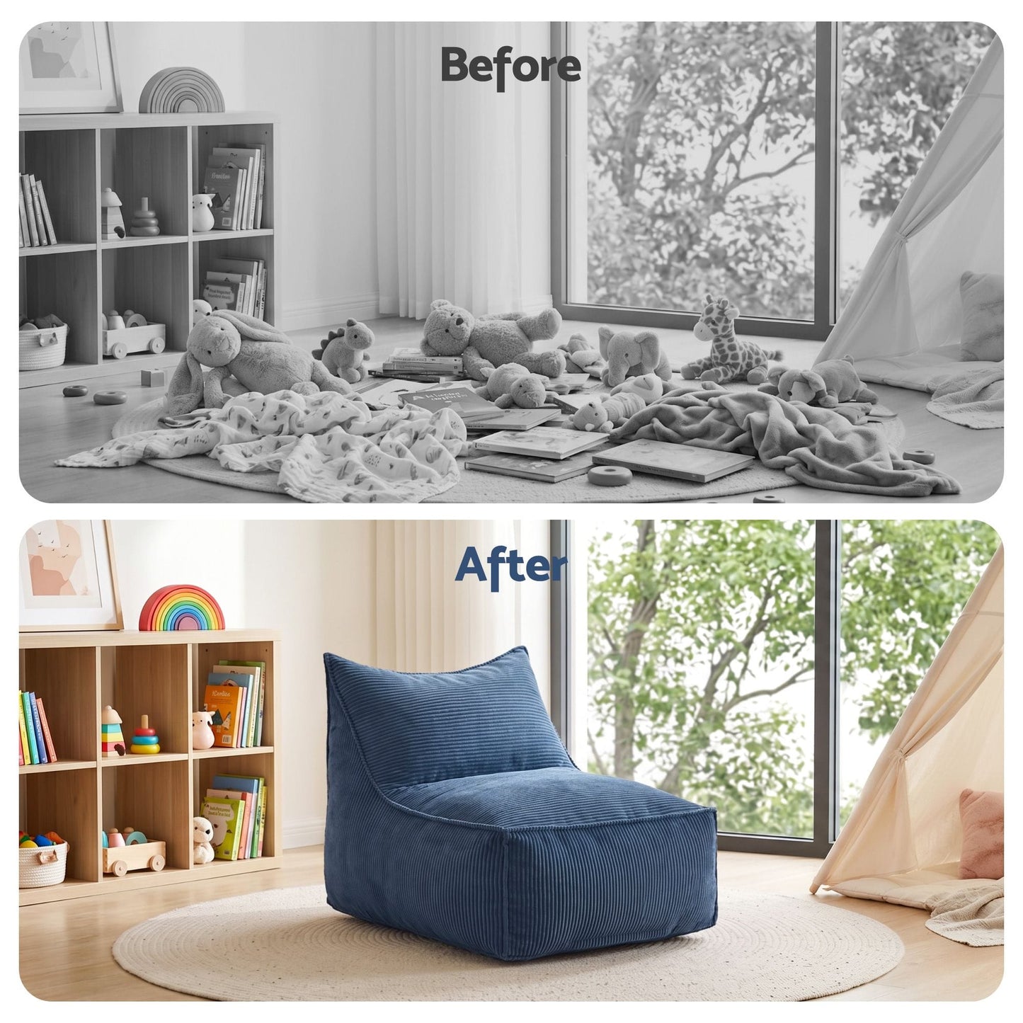 Alona.com.au Furniture > Sofas > Sofa Accessories Artiss Bean Bag Chair Cover (No Filler) Soft Corduroy Stuffed Animal Storage Bean Bag Cover for Adults, Washable Lazy Sofa Cover for Living Room Bedroom, Blue