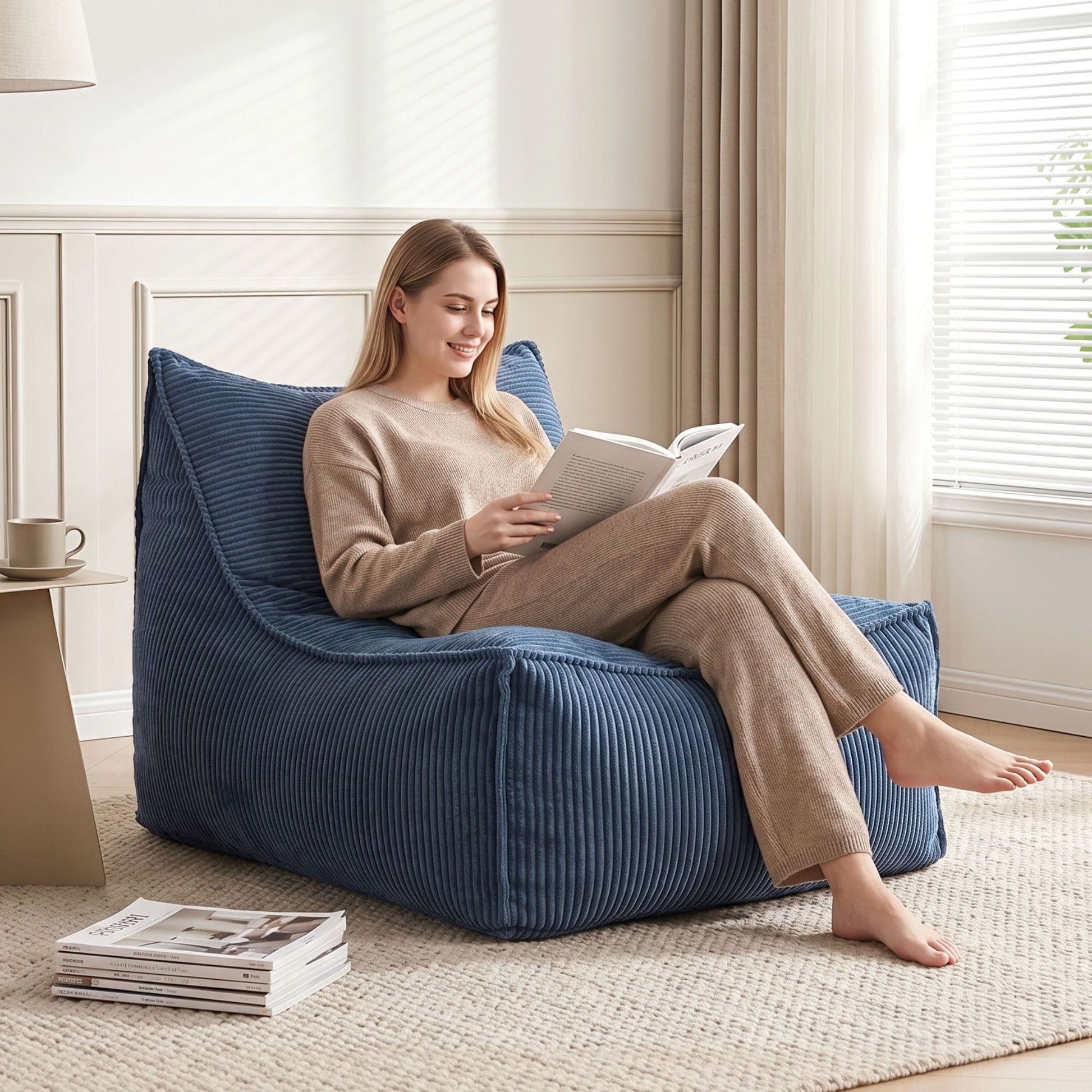 Alona.com.au Furniture > Sofas > Sofa Accessories Artiss Bean Bag Chair Cover (No Filler) Soft Corduroy Stuffed Animal Storage Bean Bag Cover for Adults, Washable Lazy Sofa Cover for Living Room Bedroom, Blue