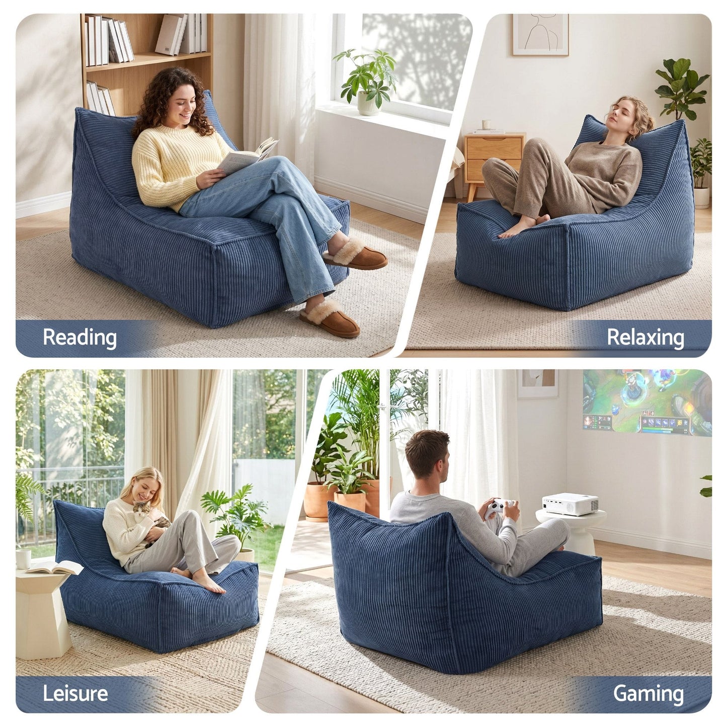 Alona.com.au Furniture > Sofas > Sofa Accessories Artiss Bean Bag Chair Cover (No Filler) Soft Corduroy Stuffed Animal Storage Bean Bag Cover for Adults, Washable Lazy Sofa Cover for Living Room Bedroom, Blue
