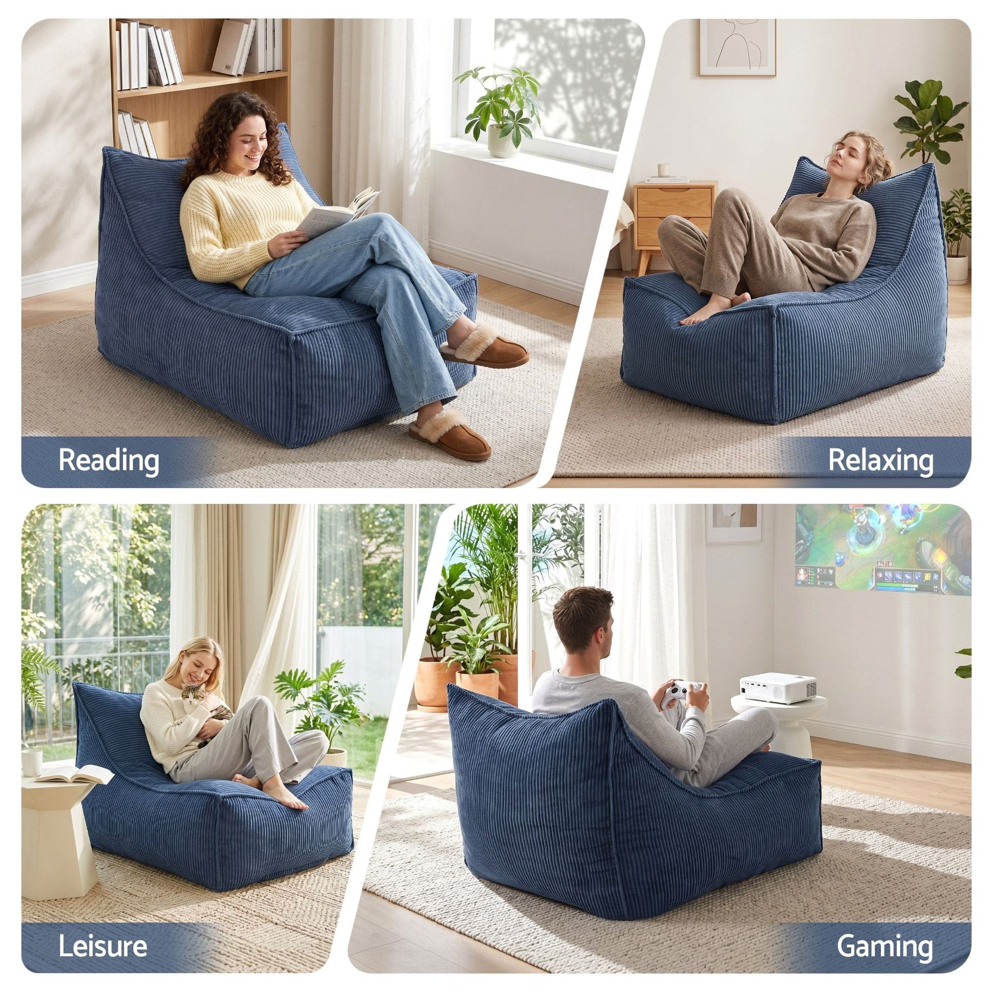 Alona.com.au Furniture > Sofas > Sofa Accessories Artiss Bean Bag Chair Cover (No Filler) Soft Corduroy Stuffed Animal Storage Bean Bag Cover for Adults, Washable Lazy Sofa Cover for Living Room Bedroom, Blue