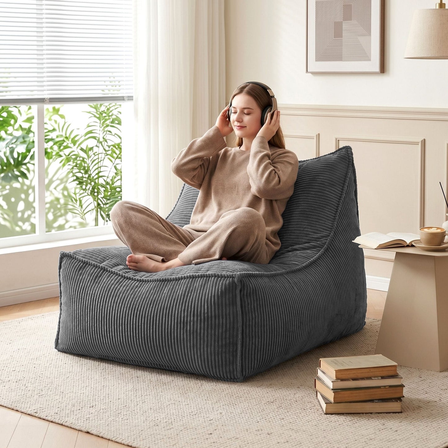 Alona.com.au Furniture > Sofas > Sofa Accessories Artiss Bean Bag Chair Cover (No Filler) Soft Corduroy Stuffed Animal Storage Bean Bag Cover for Adults, Washable Lazy Sofa Cover for Living Room Bedroom, Grey