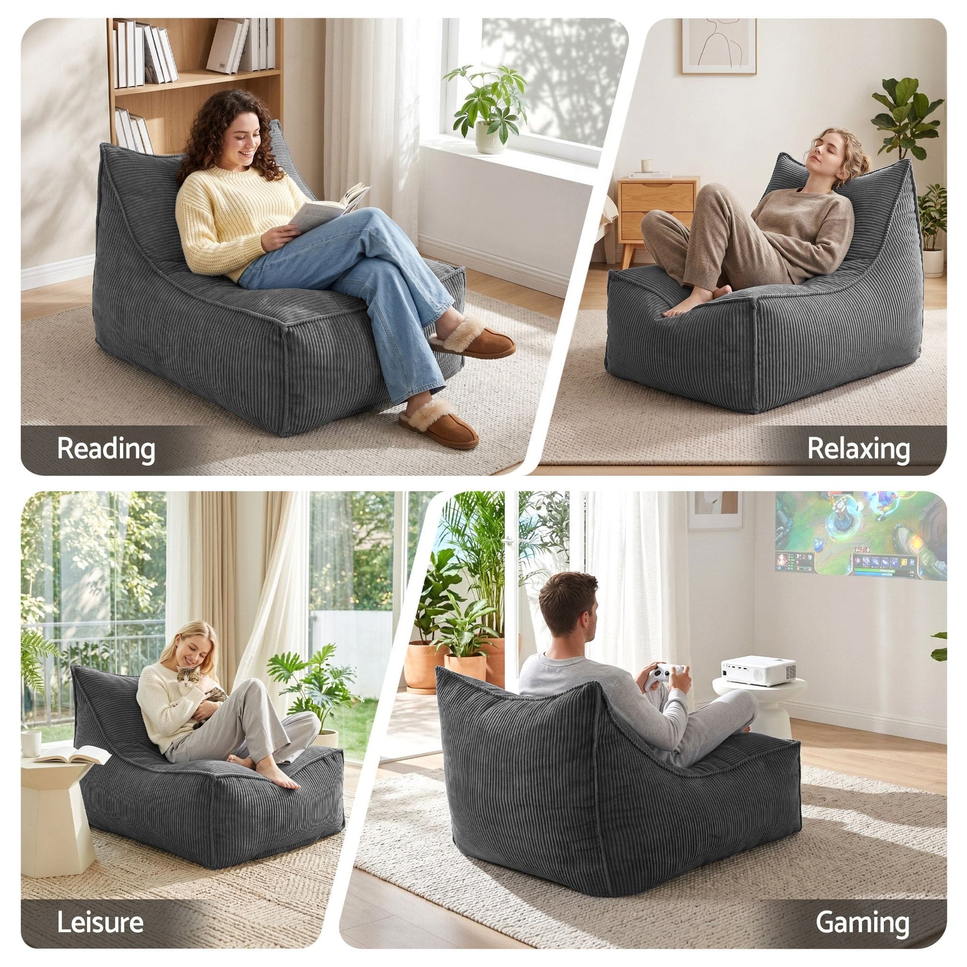 Alona.com.au Furniture > Sofas > Sofa Accessories Artiss Bean Bag Chair Cover (No Filler) Soft Corduroy Stuffed Animal Storage Bean Bag Cover for Adults, Washable Lazy Sofa Cover for Living Room Bedroom, Grey