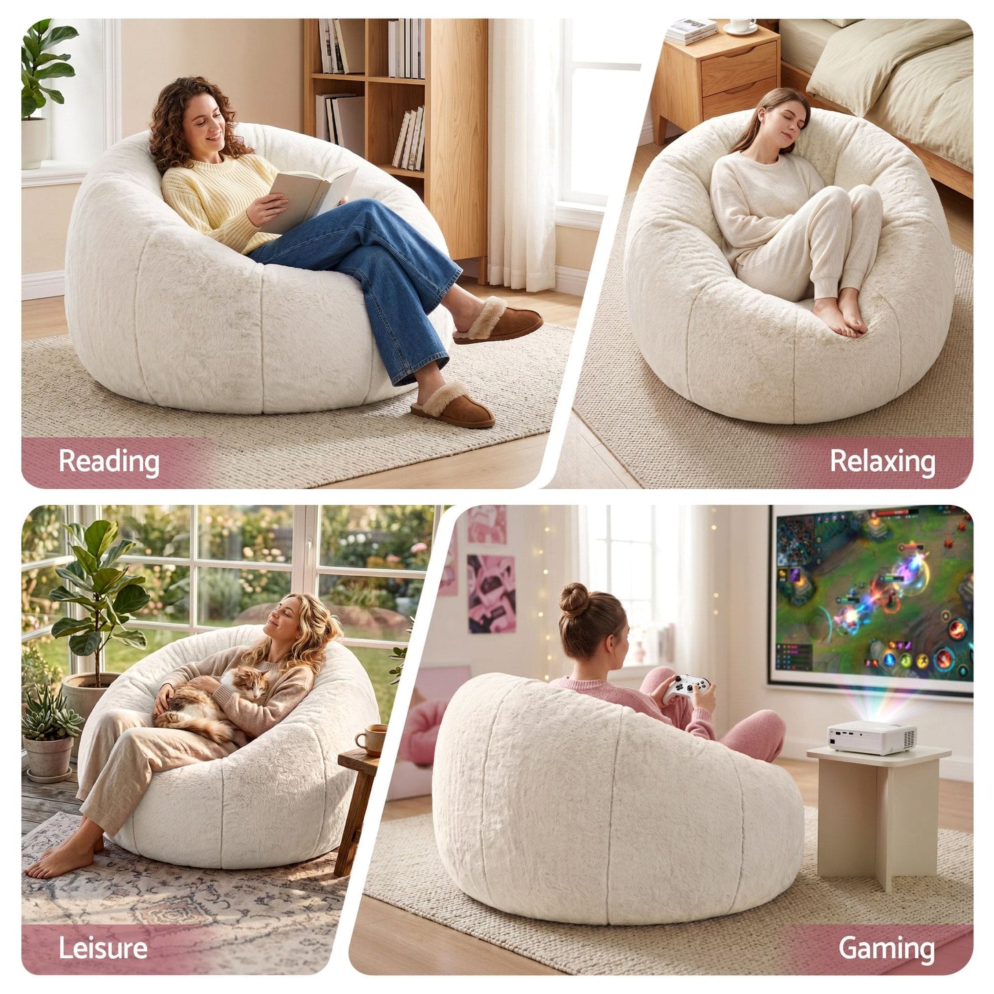 Alona.com.au Furniture > Sofas > Sofa Accessories Artiss Bean Bag Chair Cover (No Filler) Soft Faux Fur Beanbag Cover Large Round Stuffed Animal Storage Bean Bag Cover Washable Lazy Sofa Cover for Adults Kids Teens, Beige