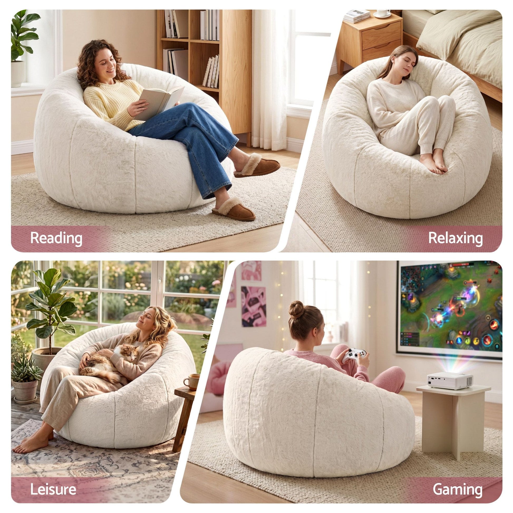 Alona.com.au Furniture > Sofas > Sofa Accessories Artiss Bean Bag Chair Cover (No Filler) Soft Faux Fur Beanbag Cover Large Round Stuffed Animal Storage Bean Bag Cover Washable Lazy Sofa Cover for Adults Kids Teens, Beige