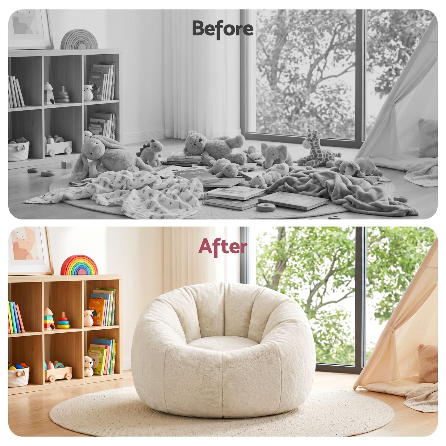 Alona.com.au Furniture > Sofas > Sofa Accessories Artiss Bean Bag Chair Cover (No Filler) Soft Faux Fur Beanbag Cover Large Round Stuffed Animal Storage Bean Bag Cover Washable Lazy Sofa Cover for Adults Kids Teens, Beige