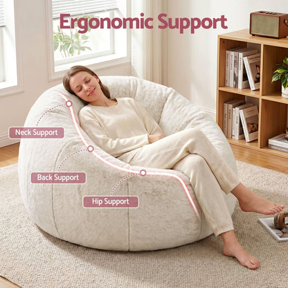 Alona.com.au Furniture > Sofas > Sofa Accessories Artiss Bean Bag Chair Cover (No Filler) Soft Faux Fur Beanbag Cover Large Round Stuffed Animal Storage Bean Bag Cover Washable Lazy Sofa Cover for Adults Kids Teens, Beige