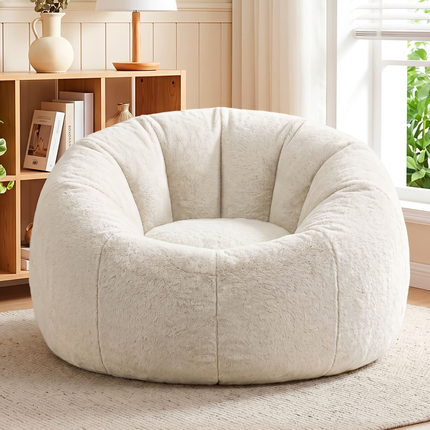 Alona.com.au Furniture > Sofas > Sofa Accessories Artiss Bean Bag Chair Cover (No Filler) Soft Faux Fur Beanbag Cover Large Round Stuffed Animal Storage Bean Bag Cover Washable Lazy Sofa Cover for Adults Kids Teens, Beige
