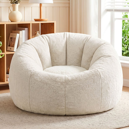 Alona.com.au Furniture > Sofas > Sofa Accessories Artiss Bean Bag Chair Cover (No Filler) Soft Faux Fur Beanbag Cover Large Round Stuffed Animal Storage Bean Bag Cover Washable Lazy Sofa Cover for Adults Kids Teens, Beige