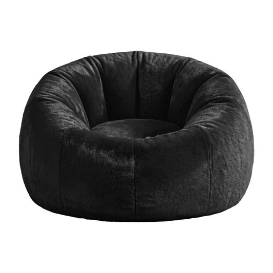 Alona.com.au Furniture > Sofas > Sofa Accessories Artiss Bean Bag Chair Cover (No Filler) Soft Faux Fur Beanbag Cover Large Round Stuffed Animal Storage Bean Bag Cover Washable Lazy Sofa Cover for Adults Kids Teens, Black