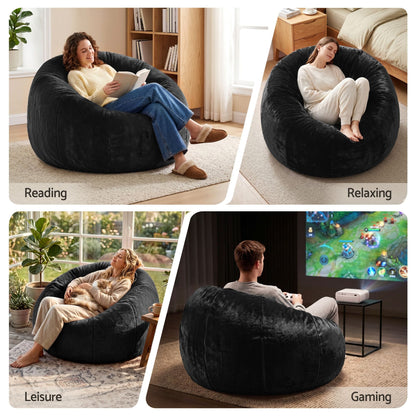 Alona.com.au Furniture > Sofas > Sofa Accessories Artiss Bean Bag Chair Cover (No Filler) Soft Faux Fur Beanbag Cover Large Round Stuffed Animal Storage Bean Bag Cover Washable Lazy Sofa Cover for Adults Kids Teens, Black