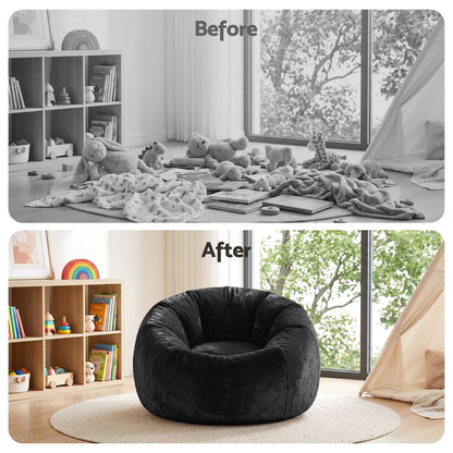 Alona.com.au Furniture > Sofas > Sofa Accessories Artiss Bean Bag Chair Cover (No Filler) Soft Faux Fur Beanbag Cover Large Round Stuffed Animal Storage Bean Bag Cover Washable Lazy Sofa Cover for Adults Kids Teens, Black