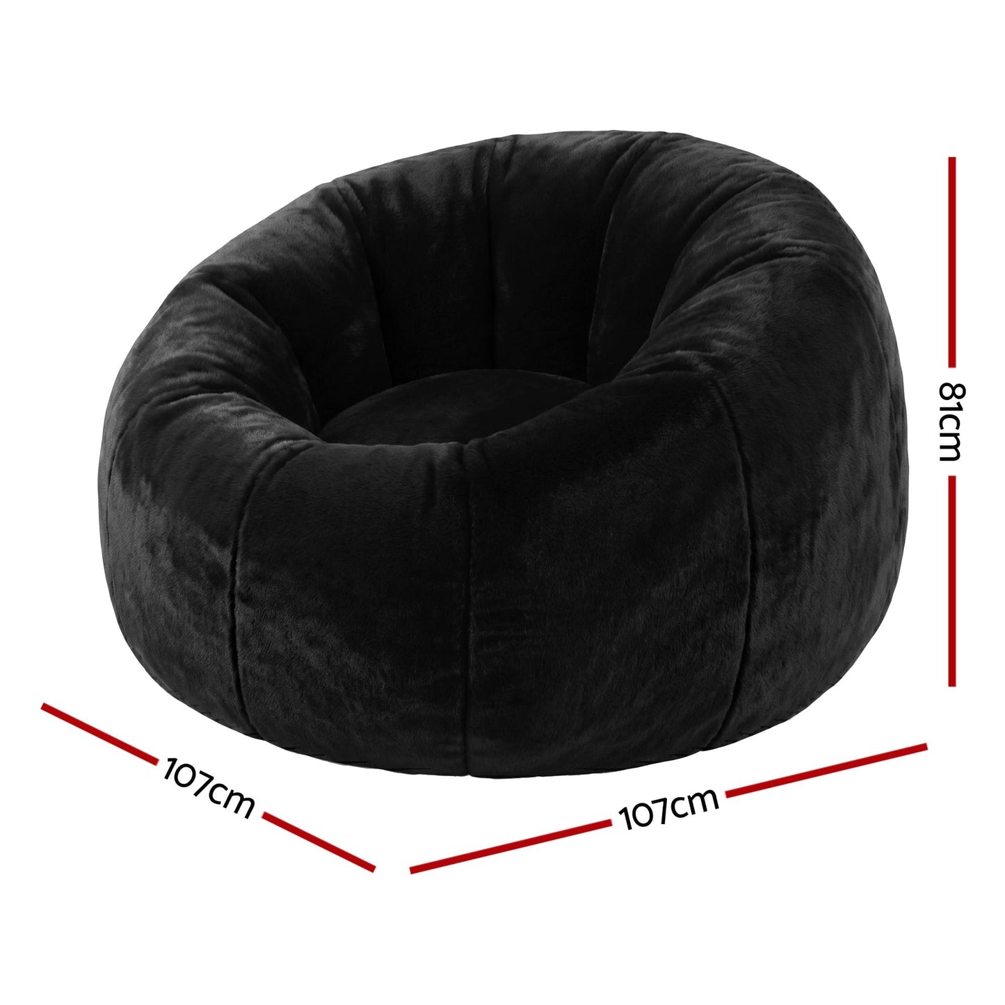 Alona.com.au Furniture > Sofas > Sofa Accessories Artiss Bean Bag Chair Cover (No Filler) Soft Faux Fur Beanbag Cover Large Round Stuffed Animal Storage Bean Bag Cover Washable Lazy Sofa Cover for Adults Kids Teens, Black