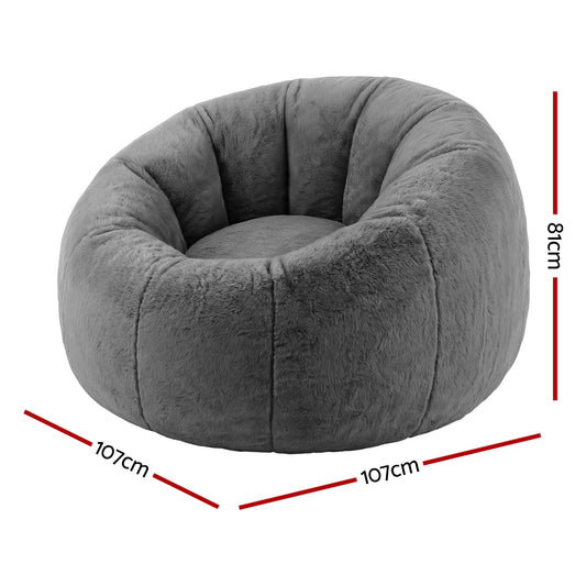 Alona.com.au Furniture > Sofas > Sofa Accessories Artiss Bean Bag Chair Cover (No Filler) Soft Faux Fur Beanbag Cover Large Round Stuffed Animal Storage Bean Bag Cover Washable Lazy Sofa Cover for Adults Kids Teens, Grey