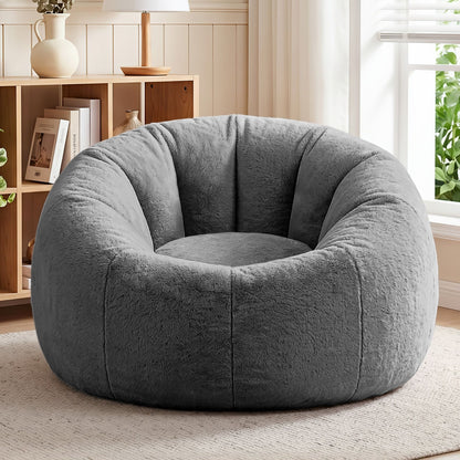 Alona.com.au Furniture > Sofas > Sofa Accessories Artiss Bean Bag Chair Cover (No Filler) Soft Faux Fur Beanbag Cover Large Round Stuffed Animal Storage Bean Bag Cover Washable Lazy Sofa Cover for Adults Kids Teens, Grey