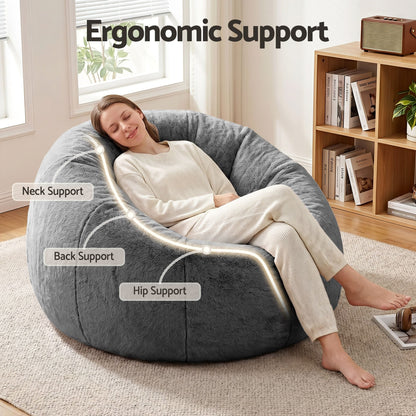 Alona.com.au Furniture > Sofas > Sofa Accessories Artiss Bean Bag Chair Cover (No Filler) Soft Faux Fur Beanbag Cover Large Round Stuffed Animal Storage Bean Bag Cover Washable Lazy Sofa Cover for Adults Kids Teens, Grey