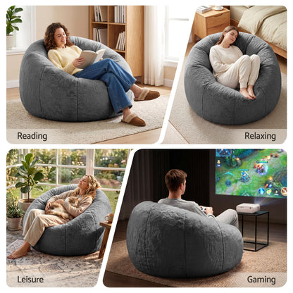 Alona.com.au Furniture > Sofas > Sofa Accessories Artiss Bean Bag Chair Cover (No Filler) Soft Faux Fur Beanbag Cover Large Round Stuffed Animal Storage Bean Bag Cover Washable Lazy Sofa Cover for Adults Kids Teens, Grey