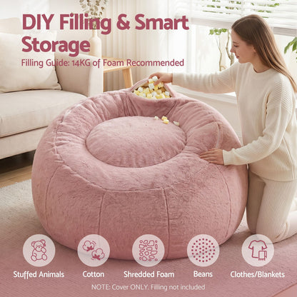 Alona.com.au Furniture > Sofas > Sofa Accessories Artiss Bean Bag Chair Cover (No Filler) Soft Faux Fur Beanbag Cover Large Round Stuffed Animal Storage Bean Bag Cover Washable Lazy Sofa Cover for Adults Kids Teens, Pink