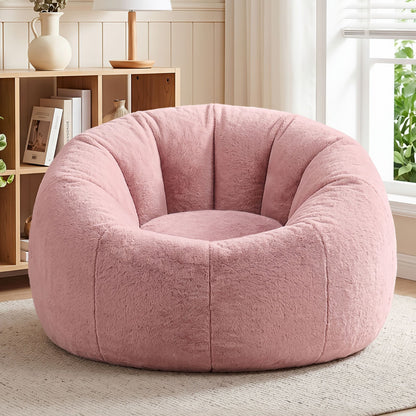 Alona.com.au Furniture > Sofas > Sofa Accessories Artiss Bean Bag Chair Cover (No Filler) Soft Faux Fur Beanbag Cover Large Round Stuffed Animal Storage Bean Bag Cover Washable Lazy Sofa Cover for Adults Kids Teens, Pink