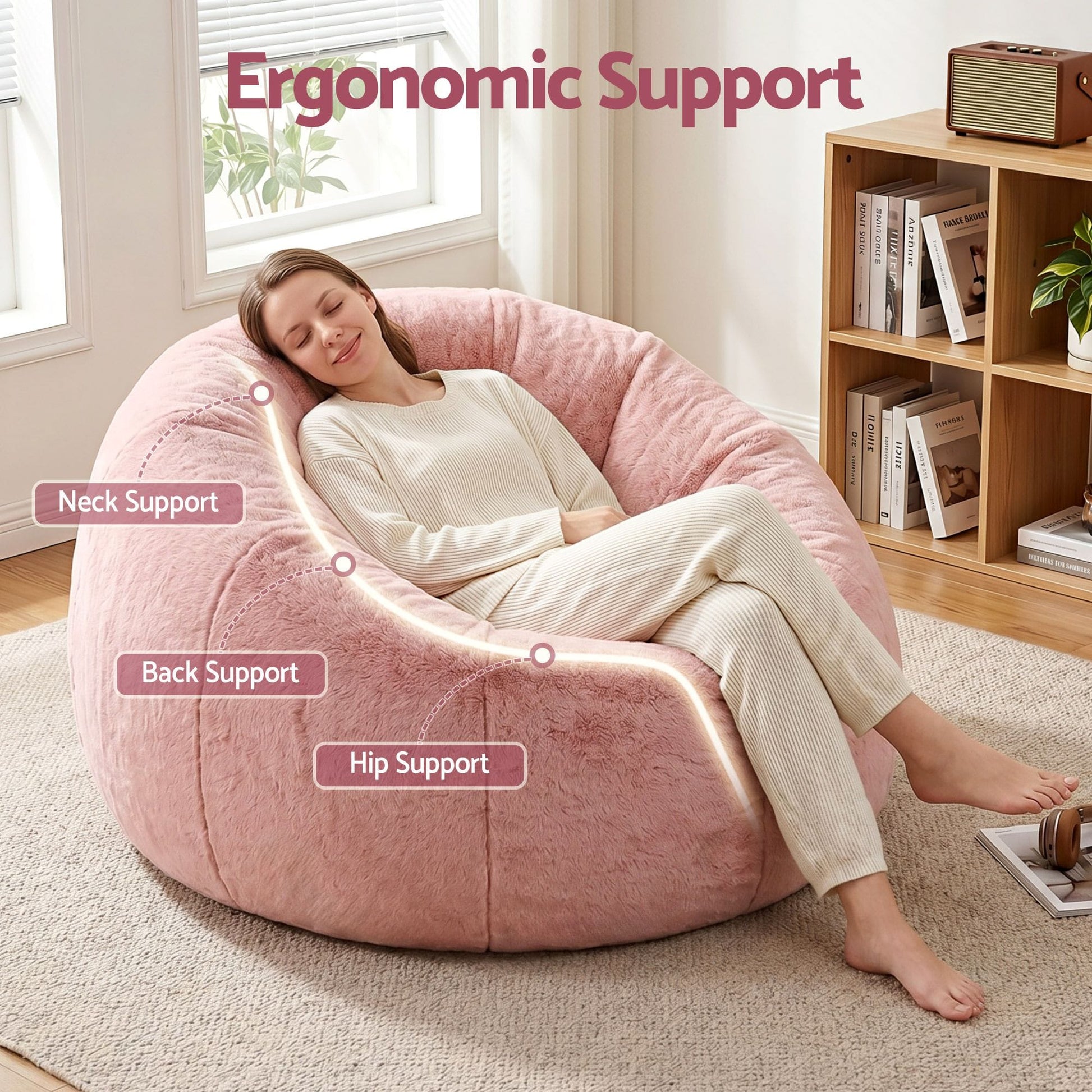 Alona.com.au Furniture > Sofas > Sofa Accessories Artiss Bean Bag Chair Cover (No Filler) Soft Faux Fur Beanbag Cover Large Round Stuffed Animal Storage Bean Bag Cover Washable Lazy Sofa Cover for Adults Kids Teens, Pink