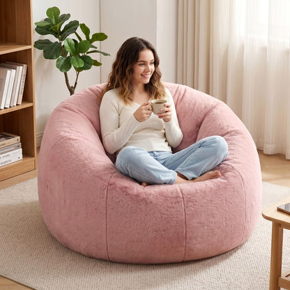 Alona.com.au Furniture > Sofas > Sofa Accessories Artiss Bean Bag Chair Cover (No Filler) Soft Faux Fur Beanbag Cover Large Round Stuffed Animal Storage Bean Bag Cover Washable Lazy Sofa Cover for Adults Kids Teens, Pink