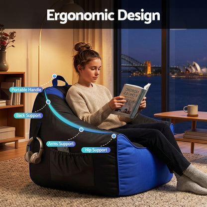 Alona.com.au Furniture > Sofas > Sofa Accessories Artiss Gaming Bean Bag Chair Cover (No Filler) for Adults Teens Kids Splash-Proof Floor Gaming Chair Cover with Side Pockets, Headphone Hanger, Cup Holder, Bean Bag Cover Only