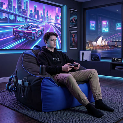 Alona.com.au Furniture > Sofas > Sofa Accessories Artiss Gaming Bean Bag Chair Cover (No Filler) for Adults Teens Kids Splash-Proof Floor Gaming Chair Cover with Side Pockets, Headphone Hanger, Cup Holder, Bean Bag Cover Only