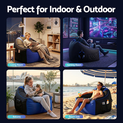 Alona.com.au Furniture > Sofas > Sofa Accessories Artiss Gaming Bean Bag Chair Cover (No Filler) for Adults Teens Kids Splash-Proof Floor Gaming Chair Cover with Side Pockets, Headphone Hanger, Cup Holder, Bean Bag Cover Only