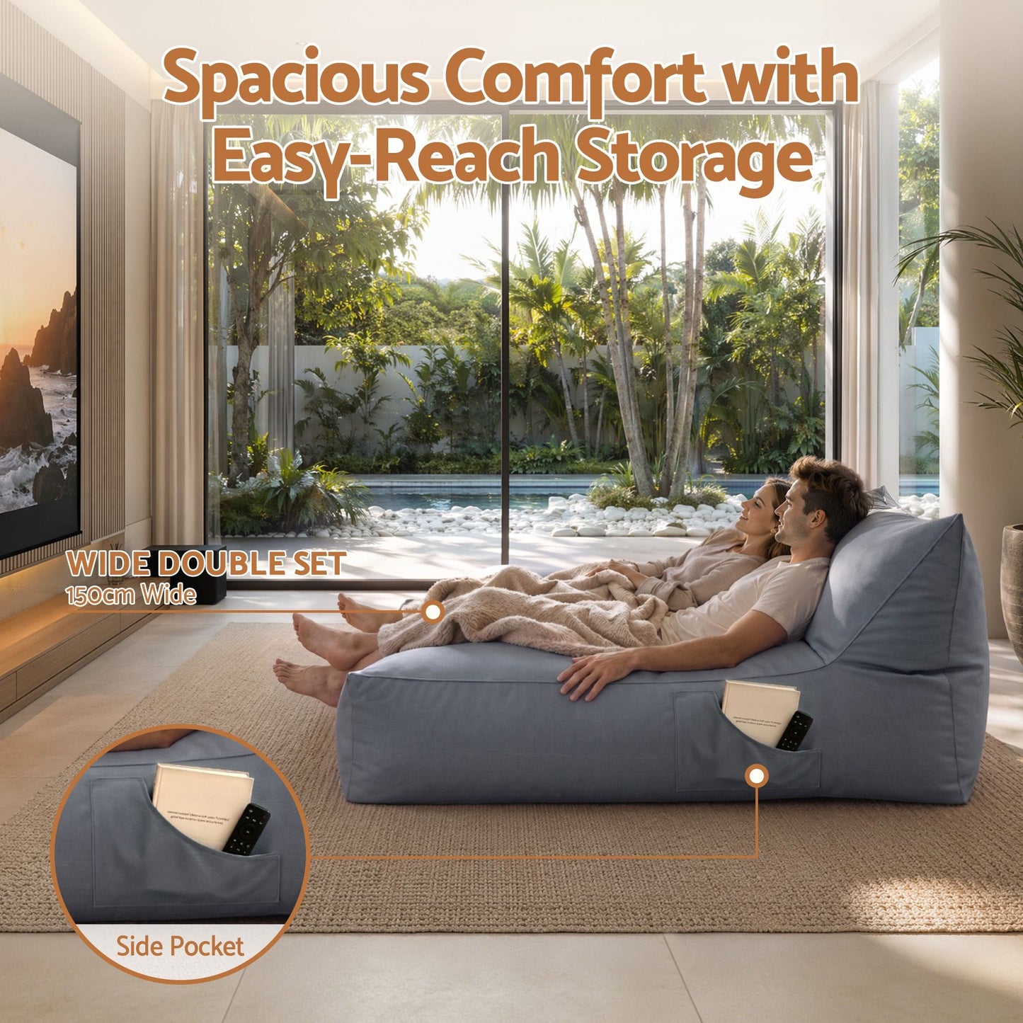Alona.com.au Furniture > Sofas > Sofa Accessories Artiss Outdoor Bean Bag Chair Cover (No Filler) 2 Seater Beanbag Lounge Sofacover Adults Splash-Proof Large Bean Bag Cover for Patio Poolside Relaxing Indoor, Grey