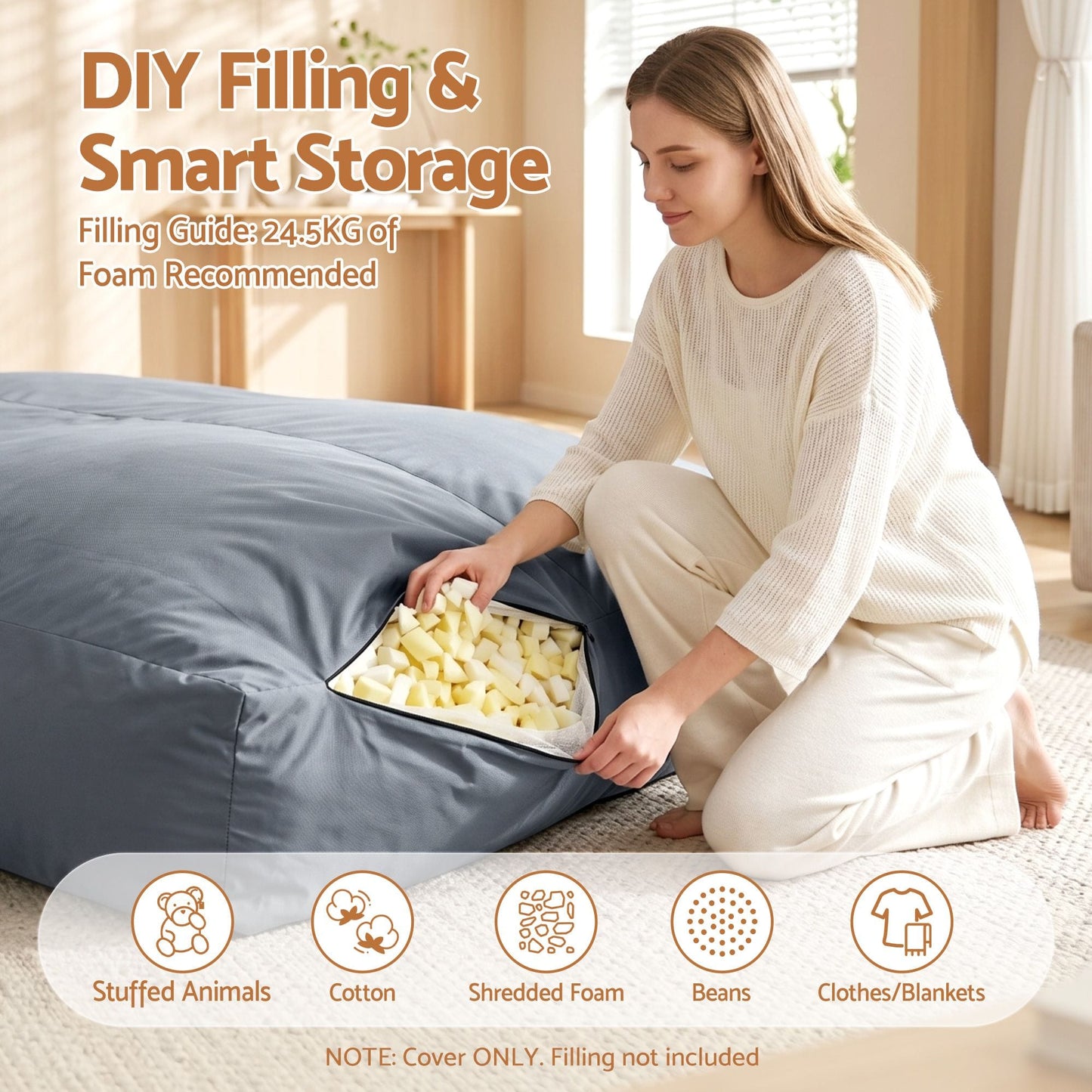 Alona.com.au Furniture > Sofas > Sofa Accessories Artiss Outdoor Bean Bag Chair Cover (No Filler) 2 Seater Beanbag Lounge Sofacover Adults Splash-Proof Large Bean Bag Cover for Patio Poolside Relaxing Indoor, Grey