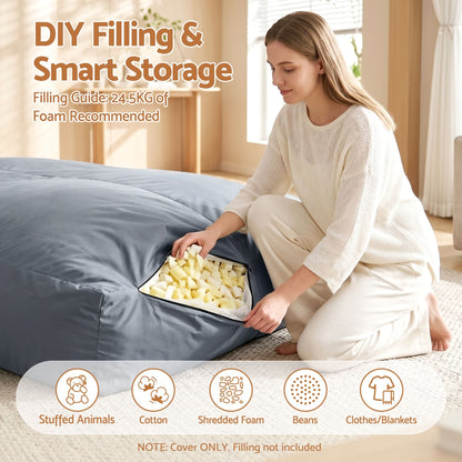 Alona.com.au Furniture > Sofas > Sofa Accessories Artiss Outdoor Bean Bag Chair Cover (No Filler) 2 Seater Beanbag Lounge Sofacover Adults Splash-Proof Large Bean Bag Cover for Patio Poolside Relaxing Indoor, Grey