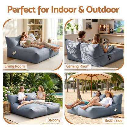 Alona.com.au Furniture > Sofas > Sofa Accessories Artiss Outdoor Bean Bag Chair Cover (No Filler) 2 Seater Beanbag Lounge Sofacover Adults Splash-Proof Large Bean Bag Cover for Patio Poolside Relaxing Indoor, Grey