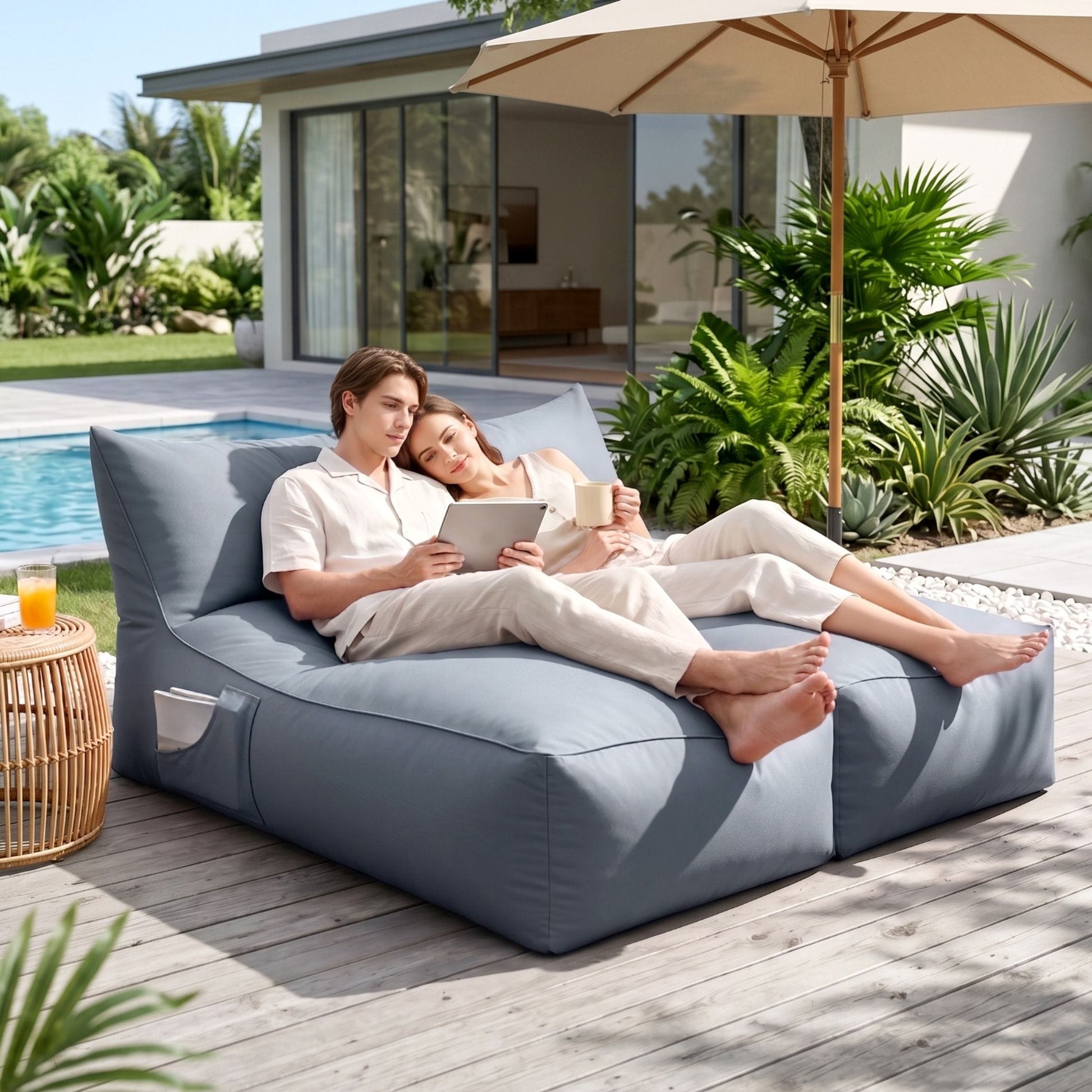 Alona.com.au Furniture > Sofas > Sofa Accessories Artiss Outdoor Bean Bag Chair Cover (No Filler) 2 Seater Beanbag Lounge Sofacover Adults Splash-Proof Large Bean Bag Cover for Patio Poolside Relaxing Indoor, Grey