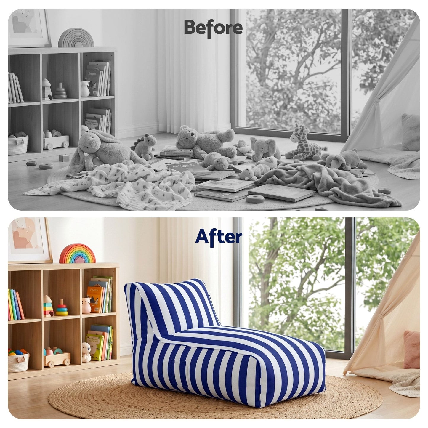 Alona.com.au Furniture > Sofas > Sofa Accessories Artiss Outdoor Bean Bag Chair Cover (No Filler) Splash-Proof Beanbag Lounge Sofacover Stuffed Animal Storage Bean Bag Cover for Patio Poolside Relaxing, Blue