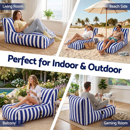 Alona.com.au Furniture > Sofas > Sofa Accessories Artiss Outdoor Bean Bag Chair Cover (No Filler) Splash-Proof Beanbag Lounge Sofacover Stuffed Animal Storage Bean Bag Cover for Patio Poolside Relaxing, Blue