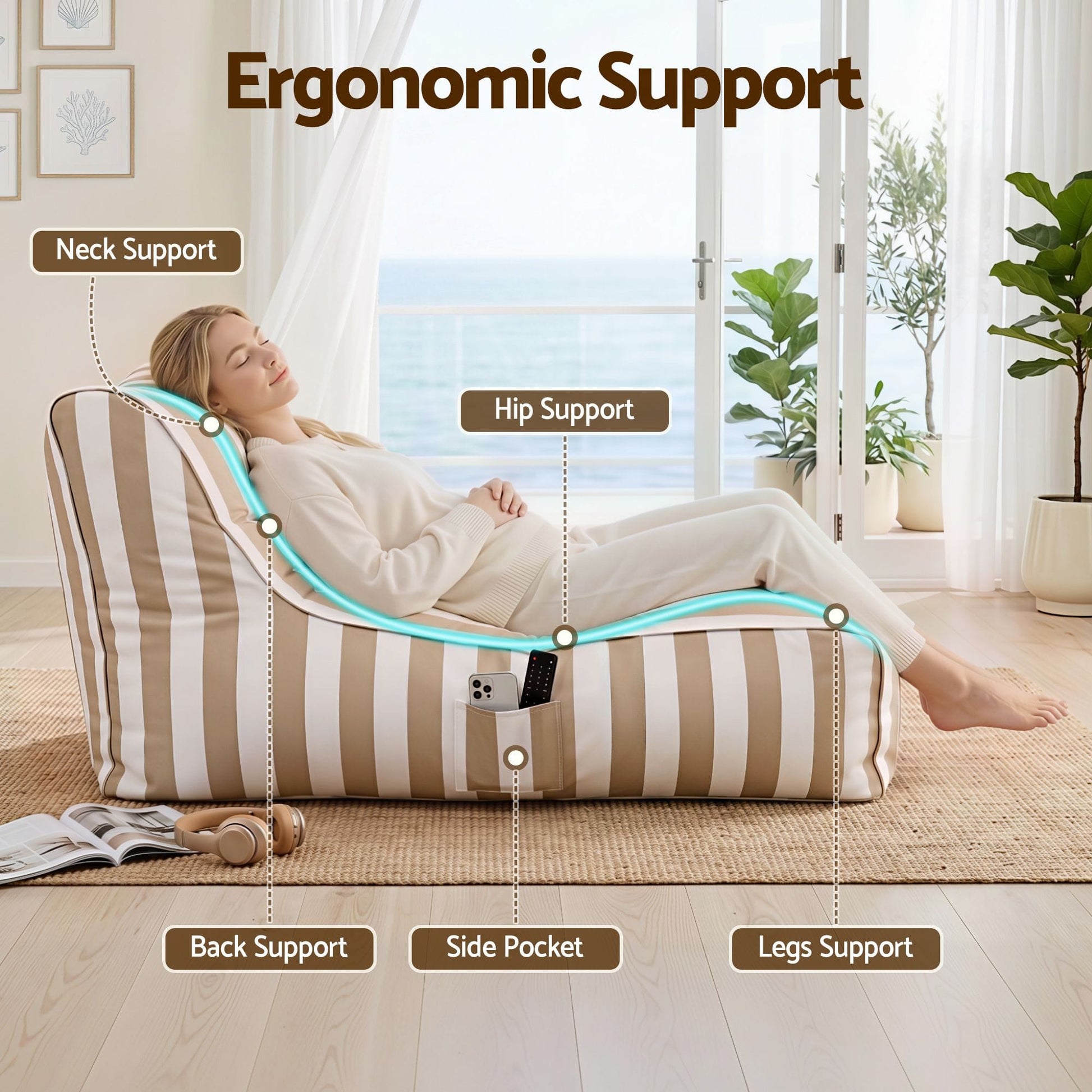 Alona.com.au Furniture > Sofas > Sofa Accessories Artiss Outdoor Bean Bag Chair Cover (No Filler) Splash-Proof Beanbag Lounge Sofacover Stuffed Animal Storage Bean Bag Cover for Patio Poolside Relaxing, Taupe