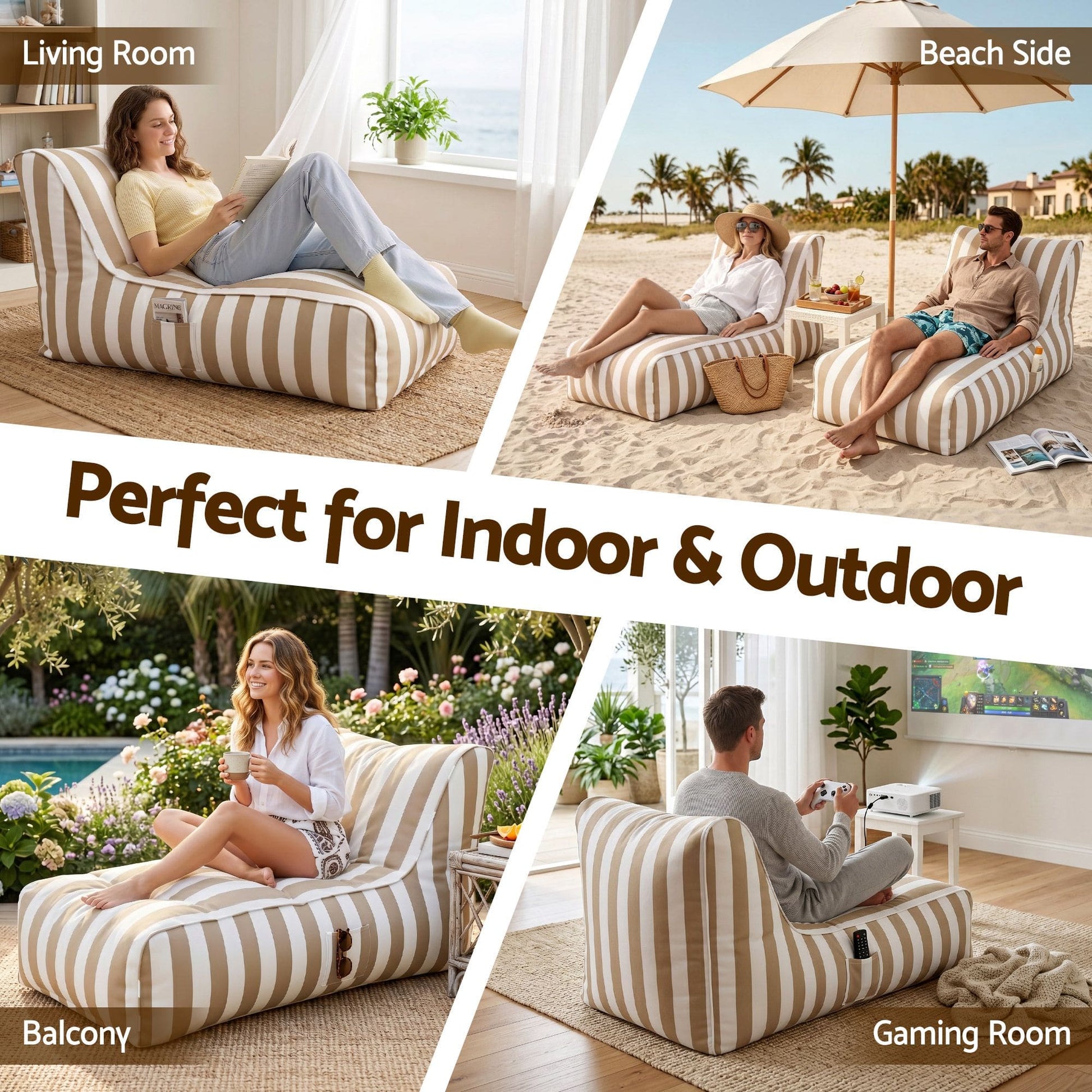 Alona.com.au Furniture > Sofas > Sofa Accessories Artiss Outdoor Bean Bag Chair Cover (No Filler) Splash-Proof Beanbag Lounge Sofacover Stuffed Animal Storage Bean Bag Cover for Patio Poolside Relaxing, Taupe