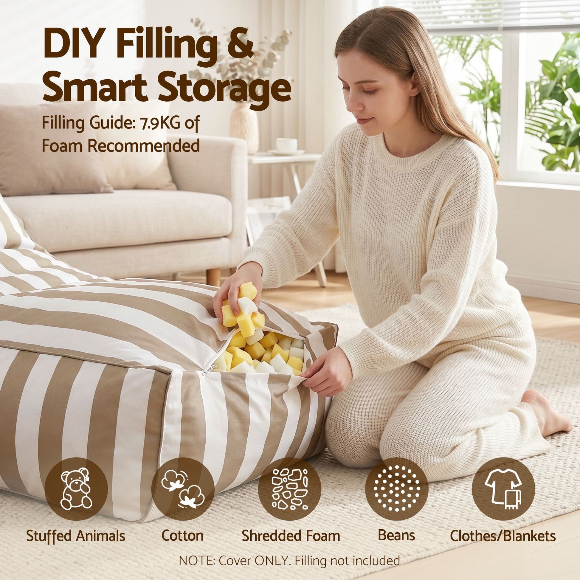 Alona.com.au Furniture > Sofas > Sofa Accessories Artiss Outdoor Bean Bag Chair Cover (No Filler) Splash-Proof Beanbag Lounge Sofacover Stuffed Animal Storage Bean Bag Cover for Patio Poolside Relaxing, Taupe