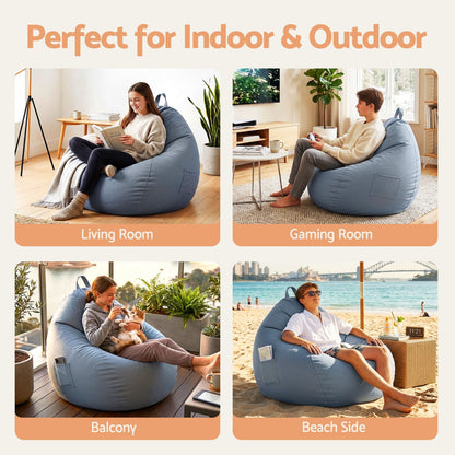 Alona.com.au Furniture > Sofas > Sofa Accessories Artiss Outdoor Bean Bag Chair Cover (No Filler) Splash-Proof Beanbag Sofacover for Adults Teens Kids Stuffable Bean Bag Cover for Patio Poolside Relaxing, Grey