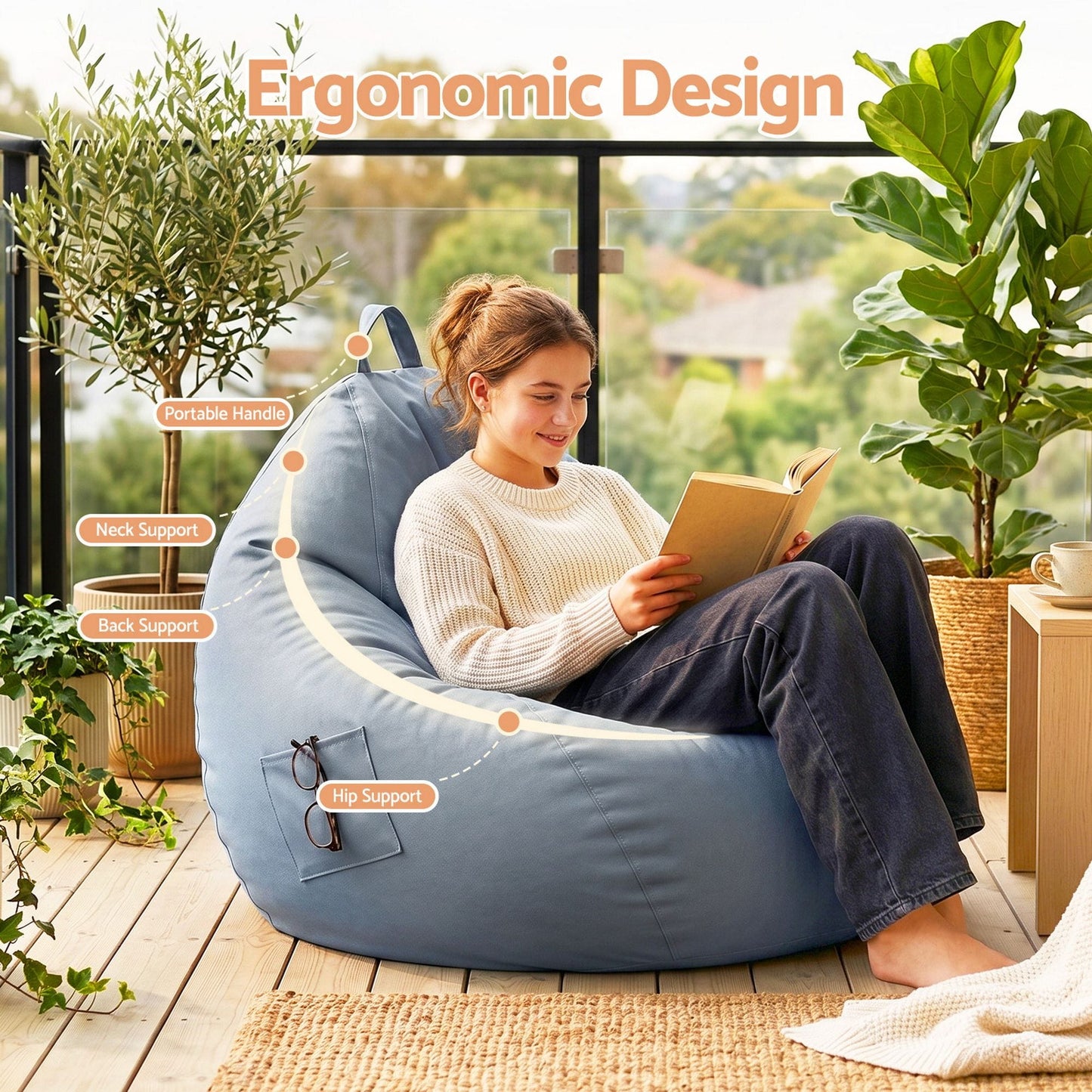 Alona.com.au Furniture > Sofas > Sofa Accessories Artiss Outdoor Bean Bag Chair Cover (No Filler) Splash-Proof Beanbag Sofacover for Adults Teens Kids Stuffable Bean Bag Cover for Patio Poolside Relaxing, Grey