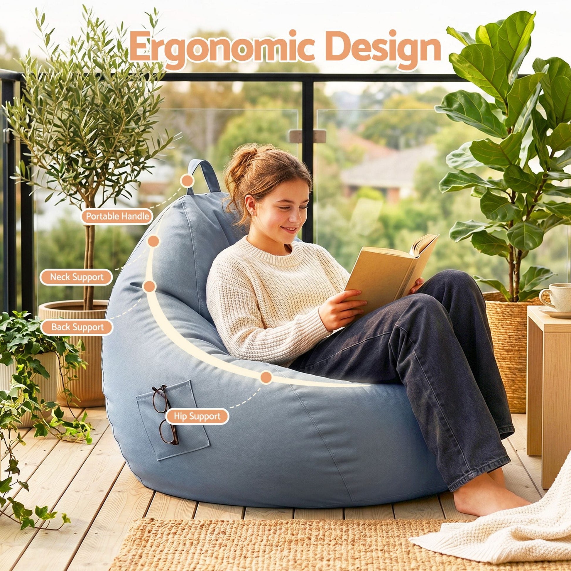 Alona.com.au Furniture > Sofas > Sofa Accessories Artiss Outdoor Bean Bag Chair Cover (No Filler) Splash-Proof Beanbag Sofacover for Adults Teens Kids Stuffable Bean Bag Cover for Patio Poolside Relaxing, Grey
