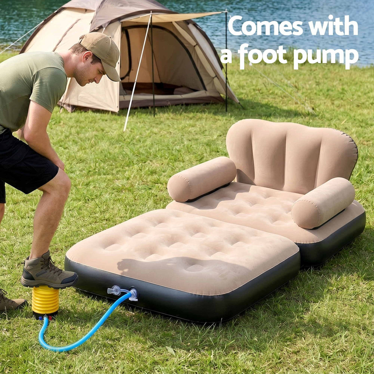 Alona.com.au Furniture > Sofas > Sofas & Sofa Beds Gardeon Inflatable Chair Sun Lounge Air Sofa Blow Up Air Chair for Camping with Pump