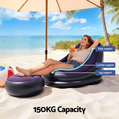 Alona.com.au Furniture > Sofas > Sofas & Sofa Beds Gardeon Inflatable Chair with Ottoman Air Sofa Blow Up Air Chair for Camping with Pump Purple