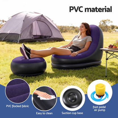 Alona.com.au Furniture > Sofas > Sofas & Sofa Beds Gardeon Inflatable Chair with Ottoman Air Sofa Blow Up Air Chair for Camping with Pump Purple