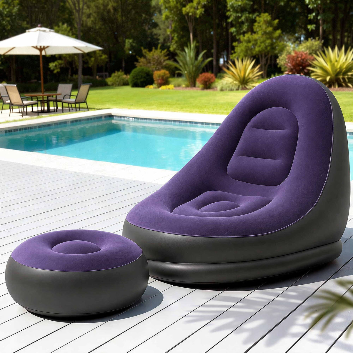 Alona.com.au Furniture > Sofas > Sofas & Sofa Beds Gardeon Inflatable Chair with Ottoman Air Sofa Blow Up Air Chair for Camping with Pump Purple