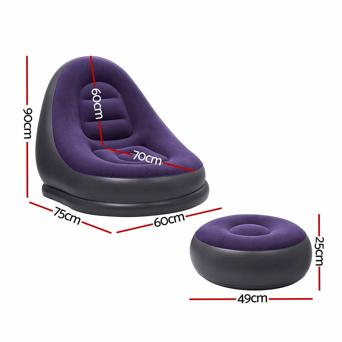 Alona.com.au Furniture > Sofas > Sofas & Sofa Beds Gardeon Inflatable Chair with Ottoman Air Sofa Blow Up Air Chair for Camping with Pump Purple