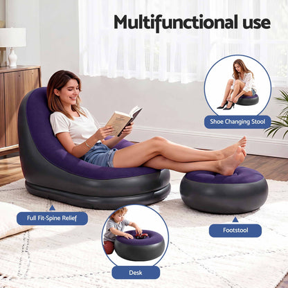 Alona.com.au Furniture > Sofas > Sofas & Sofa Beds Gardeon Inflatable Chair with Ottoman Air Sofa Blow Up Air Chair for Camping with Pump Purple