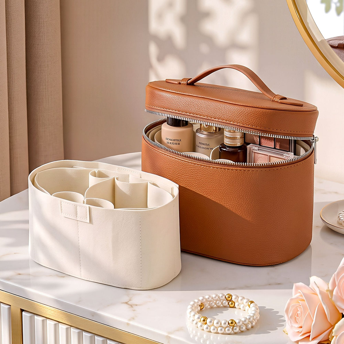 Alona.com.au Health & Beauty > Cosmetic Storage > Cosmetic & Toiletry Bags Embellir Makeup Case for Women Travel PU Cosmetic Organizer Brown